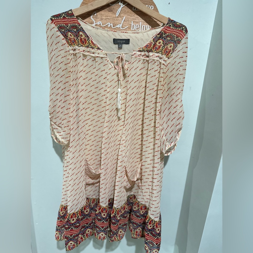 Ungee Bohemian Cream and Red Patterned Top
